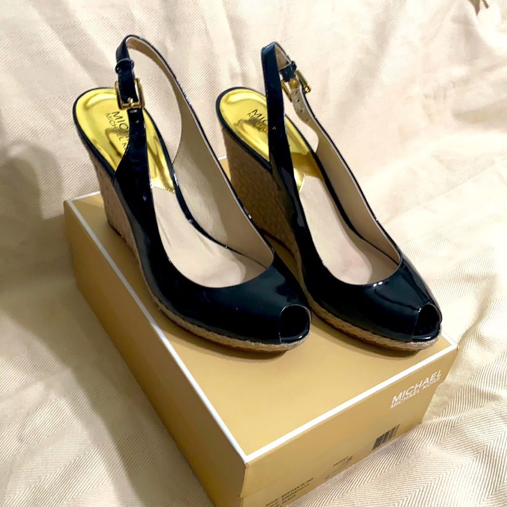 Michael Kors Black Patent  slingback wedges
